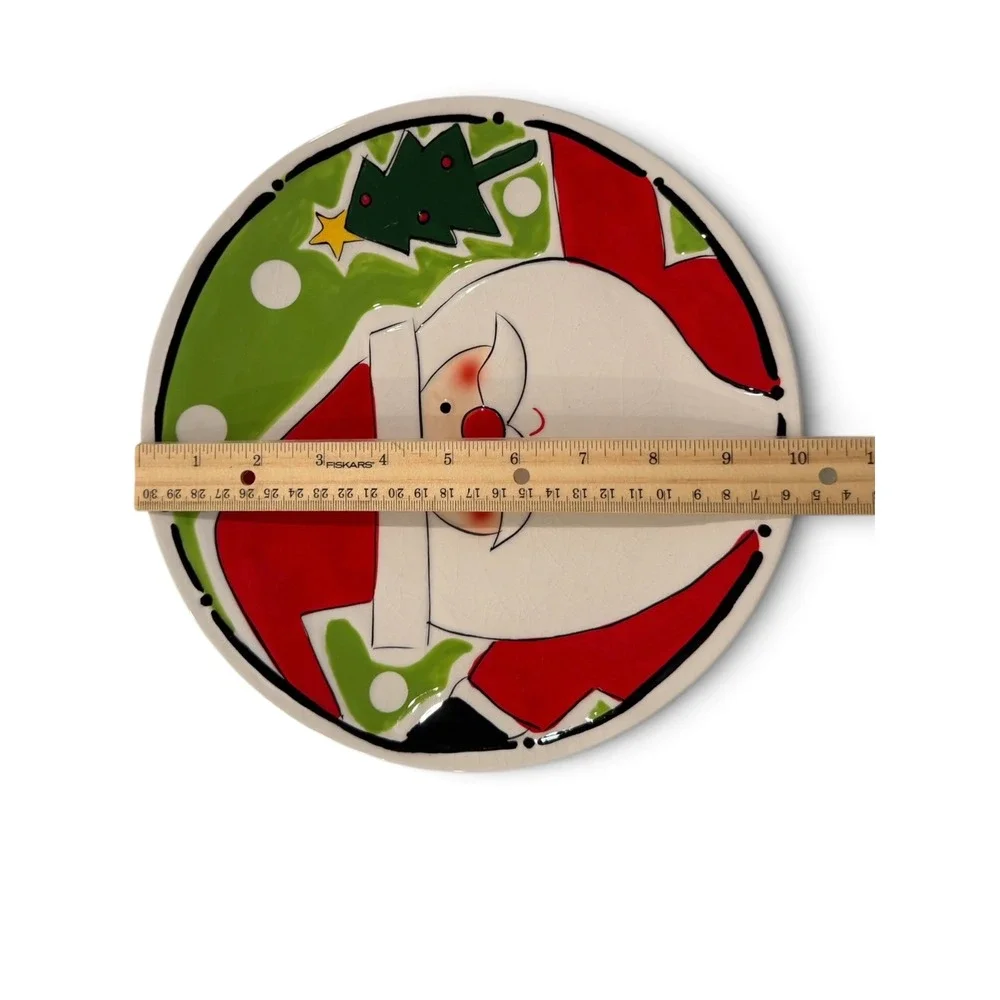 Sleigh Bell Bistro Christmas Plates Set of 2 Santa Snowman Ceramic 8 Inch